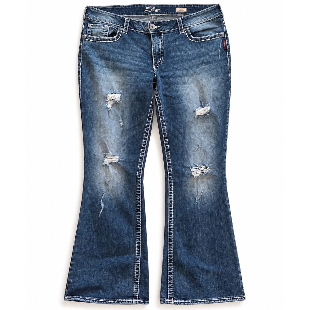 Silver Jeans Co Tuesday Bootcut Jeans Womens Distressed Dark Wash Y2K Western